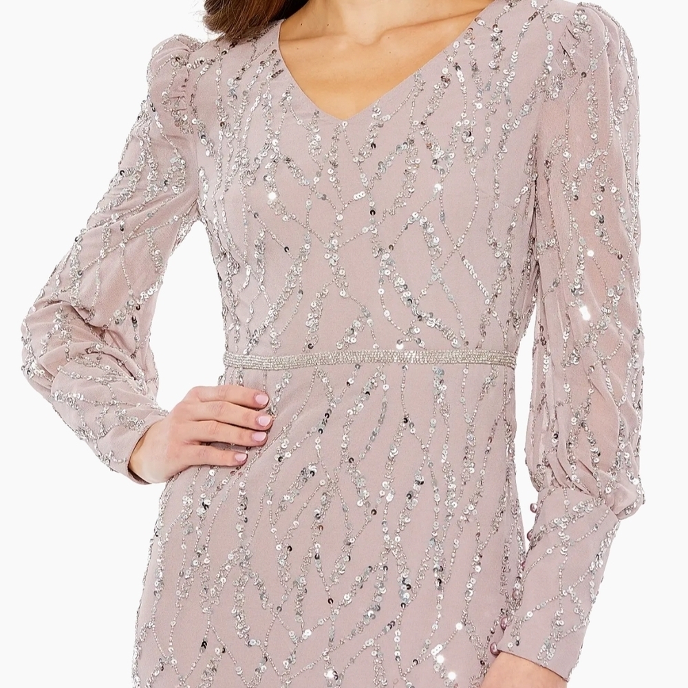 Mac Duggal Lavender Sequin Long Sleeve Dress - Picture 4 of 15